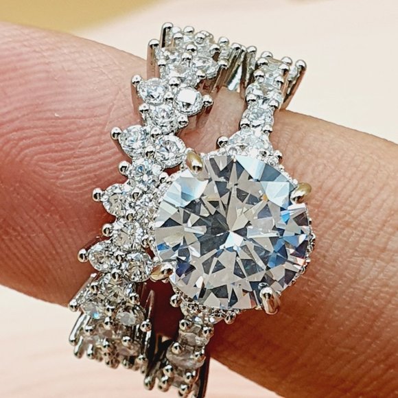 💞Dainty Pave Pure Shiny Gemstone Silver Wedding Rings for Women, MARR9052 - Picture 3 of 5